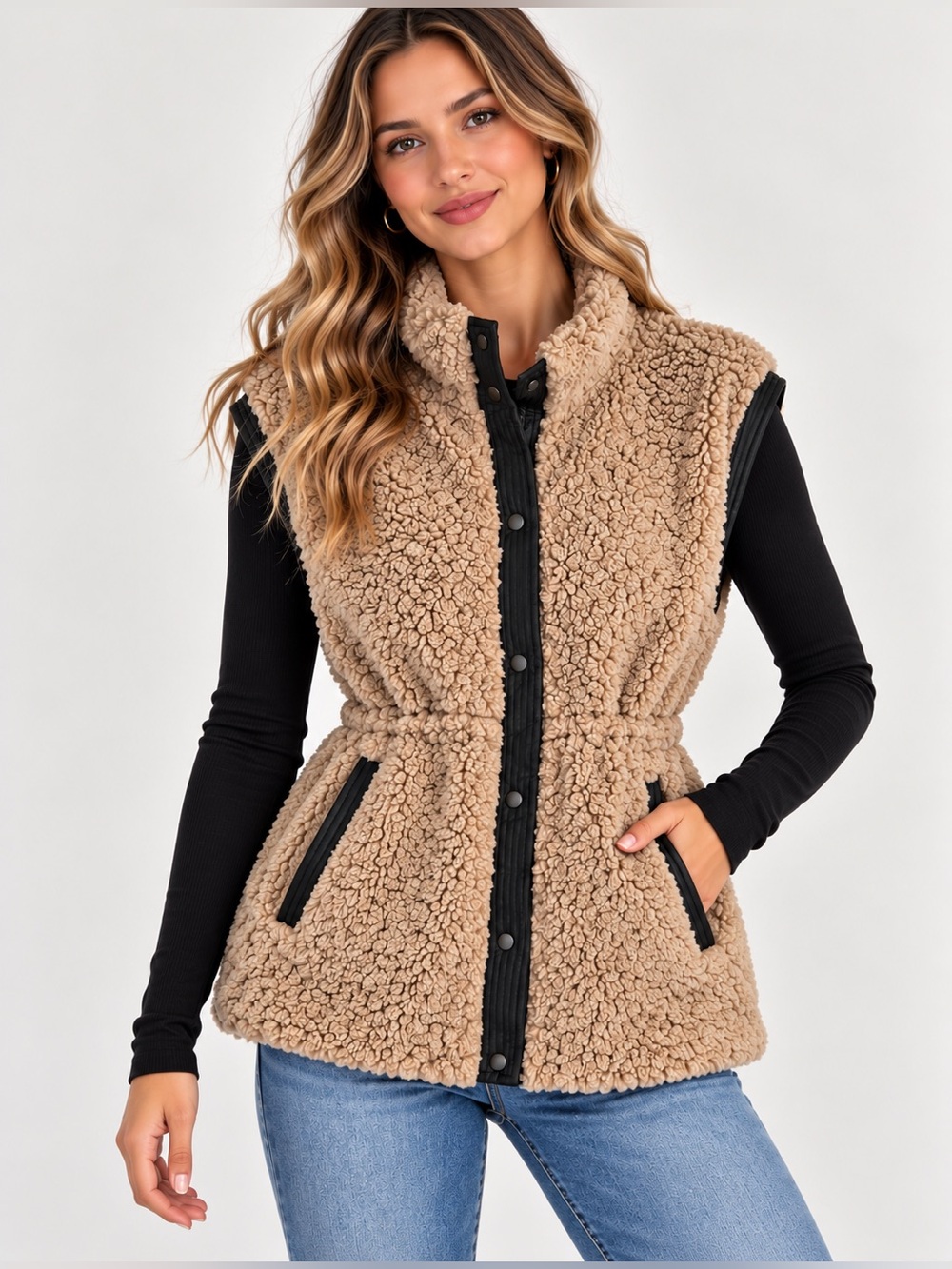 b.young Ynbama Waistcoat Fleece Teddy Vest in Brown Size EU 38 US 6